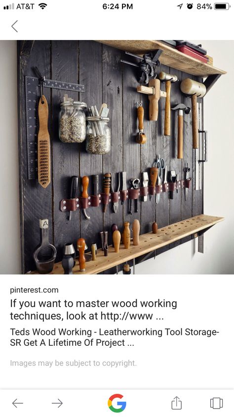 Leather Hide Storage Ideas, Leather Workshop Organization, Leather Working Station, Leather Workshop Studio, Leather Workshop Ideas, Tool Wall Storage, Workshop Shelves, Diy Drawer Organizer, Garage Storage Inspiration