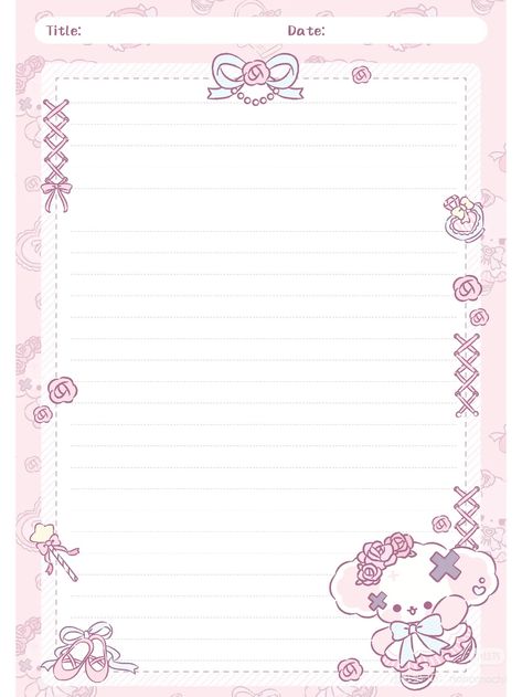 Memo Notepad Printable, Purple Memo Pad, Cute Notepad Template, Letter Template Aesthetic, Kawaii Note Template, Pink Memo Pad, Kawaii Letters, Goodnotes Paper, Cute Notepad