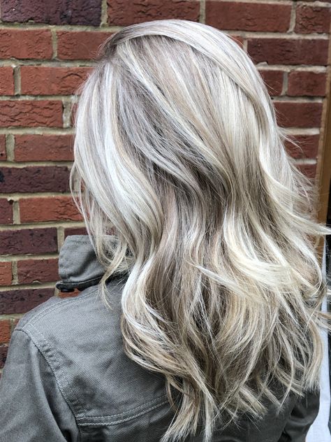 Gray Blend Blonde, Cool Toned Blonde And Brown Hair, Blond With Ash Lowlights, Silver Blonde Hair With Lowlights, Blonde With Grey Hair, Blond Hair With Dimension, White Blonde With Lowlights, Grayish Blonde Hair Highlights, Blonde Hair With Ash Lowlights