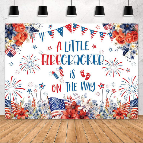 7x5ft 4th of July Baby Shower Backdrop A Little Firecracker is On The Way Party Decorations Banner Independence Day Red White and Blue Flowers Patriotic Theme Baby Shower Party Supplies #ad #alittlefirecrackerisontheway #firecracker #babyshower #firecrackerbabyshower #babyshowerideas #babyshowerdecor #babyshowertheme #redwhiteandblue #babyshowersupplies Firework Baby Shower Theme, Firecracker Baby Shower Ideas, Red White And Blue Flowers, 90s Theme Party, Baby Due, Shower Backdrop, July Baby, Summer Baby Shower, White And Blue Flowers