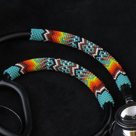 Beaded Stethoscope, Medicine Pouch, Beaded Pouch, Beaded Dog Collar, Flower Bag, Native American Beading, Beaded Keychains, Yellow Roses, Turquoise Beads