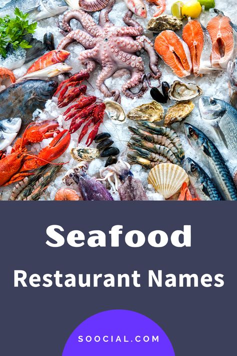 Seafood Restaurants, Sea Food Restaurant Design, Seafood Restaurant Design, Seafood Restaurant Logo Design, Shrimp Restaurant, Restaurant Fish, Seafood Shop, Shop Name Ideas, Drink Names