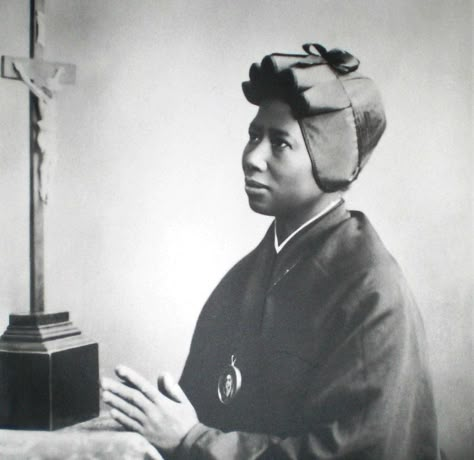 Saint John Paul II canonized Saint Josephine Bakhita in the Great Jubilee Year 2000 and her journey to sainthood was a remarkable one.   Abducted and sold into slavery as a young girl, she endured beatings and brandings, but eventually she found freedom from enslavement.  Her family name unknown, upon her baptism into the Catholic … Josephine Bakhita, St Josephine Bakhita, Daughters Of Charity, Jesus Crucified, St John Paul Ii, Pope John Paul Ii, Bride Of Christ, John Paul Ii, Pope John