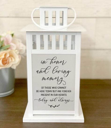 This memorial lantern is a beautiful way to celebrate your loved one. Our memorial lanterns are a unique and lasting alternative to the traditional flower arrangement. Our lanterns are made of high-quality metal. Photos and quotes are printed on a specialty translucent paper that allows for the candle to beautifully illuminate through. We use high quality ink and printing process to achieve vibrant images. Inserts are not glued in. This gives you the option to change them out in the future. ⭐️WH Wedding Memorial Lantern, Photo Lantern, Candle Memorial, Memory Lantern, Memory Candle, Wedding Lantern, Memory Table Wedding, Lantern Wedding, Memorial Lanterns