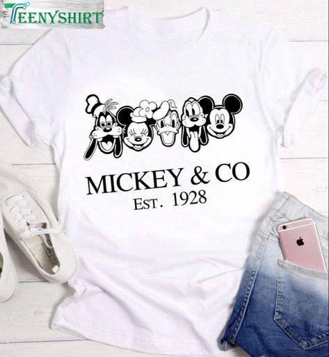 Mickey And Co EST 1928 Shirt, Vintage Disney Short Sleeve Tee Tops, Disney Gift Check more at https://teenyshirt.com/product/mickey-and-co-est-1928-shirt-vintage-disney-short-sleeve-tee-tops-disney-gift/ Disney Summer Shirt With Letter Print, Mickey Mouse Shirt For Disney Fan Events In Summer, White Summer Top For Disney Trips, Disney Character Print Summer Shirt, Disney Summer Shirt For Disney Trips, Graphic Print Shirt For Disney Trips In Summer, Mickey Mouse Crew Neck Shirt For Summer, Summer Mickey Mouse Crew Neck Shirt, Matching Disney Shirts