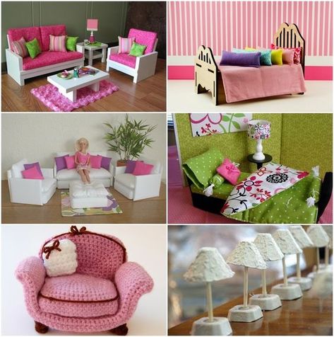 DIY Barbie furniture and DIY Barbie house ideas dollhouse ideas Barbie House Ideas, Barbie House Furniture, Diy Barbie House, Accessoires Barbie, Doll Furniture Diy, Barbie Dolls Diy, Diy Barbie Furniture, Doll House Plans, Dollhouse Ideas