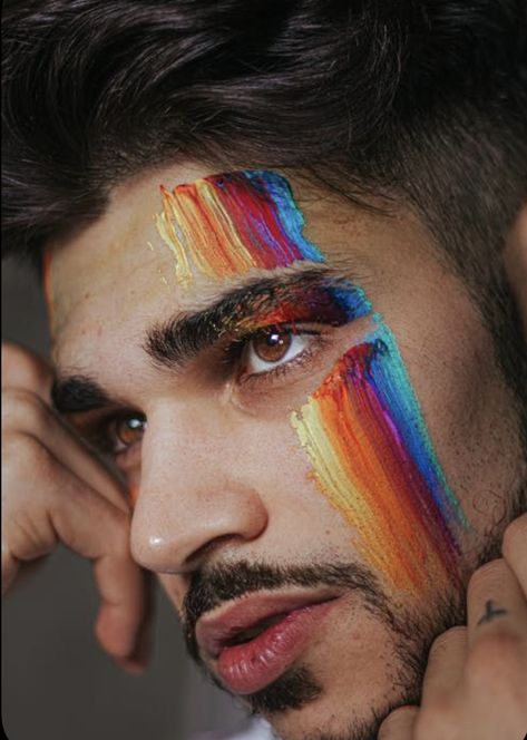 Pride Photoshoot, Makeup Pride, Men Makeup, Foto Editorial, Festival Face, Pride Makeup, Mens Photoshoot Poses, Photographie Portrait Inspiration, Male Makeup