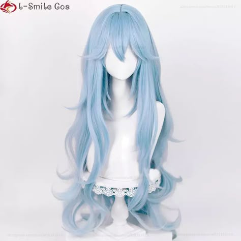 Blue Curly Hair, Rei Cosplay, Long Hair Drawing, Kawaii Wigs, Light Blue Hair, Anime Wigs, Cosplay Hair, Kawaii Hairstyles, Rei Ayanami