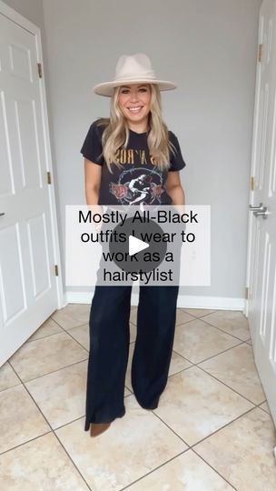 4.7K views · 898 reactions | You guys asked for it! Mostly (I tried) All-Black outfits I wear to work. 

Have comment drop them below ⬇️

#hairstylistlife #hairstylistoutfit #hairstylist #hairfits #hairfashion #salonlife #freepeopledupe #graphictee #ootd #ltkfashion @behindthechair_com @caitlyn_cummings @chrissylan @_shayalexis #btcteam @haleygable 

@cosmoprofbeauty @saloncentric @hairbrained_official @beautylaunchpad @modernsalon @american_salon | Lisa Mathews | Lucky Socks · Belong Together (Sped Up) Hair Stylist Outfit Black, All Black Outfits Cosmetology, Cute Outfits For Hairstylist All Black, Hairstylist Outfits For Work Black, Black Hairstylist Outfits, Hairstylist Fashion Outfits, Hair Stylist Outfits Work Wear, Hairstylist Outfits For Work Winter, All Black Work Outfits