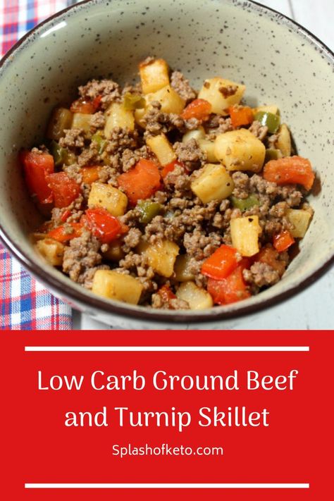 This low carb ground beef and turnip skillet makes for a delicious and filling meal. This is a great one to add to your recipe rotation! Ground Beef Keto Recipes, Turnip Recipes, Ground Beef And Potatoes, Ground Meat Recipes, Beef And Potatoes, Turnips, Hamburger Meat, Beef Casserole, Filling Recipes