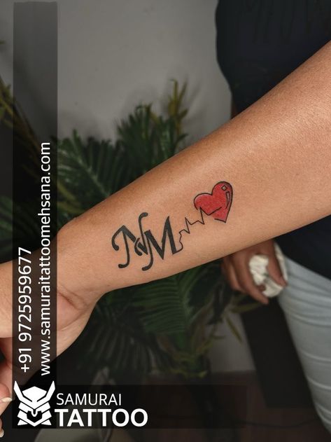 M With Heart Tattoo, M With Heart, Nm Tattoo, Nm Logo, Font Tattoo, Tattoo Heart, Heart Letter, Tattoo Font, Samurai Tattoo