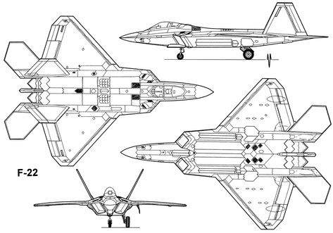 Lockheed Martin F-22 Raptor Blueprint - Download free blueprint for 3D modeling Paper Airplane Template, Airplane Illustration, Airplane Coloring Pages, F 35 Lightning, F 35 Lightning Ii, F22 Raptor, Sr 71, Military Artwork, General Dynamics