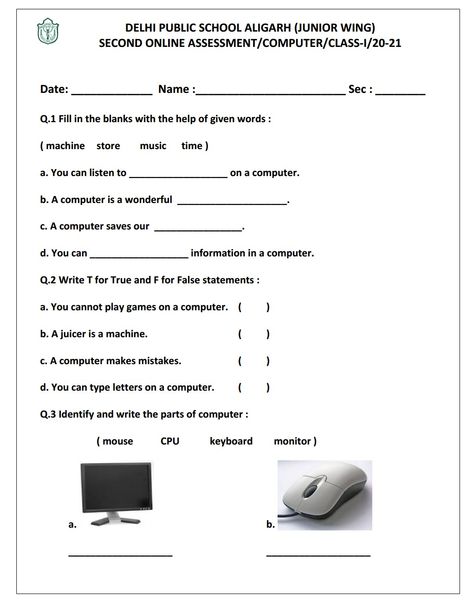 Computer Worksheet, Computer Activities For Kids, Computer Exam, Technology Vocabulary, Computer Science Lessons, Scratch Programming, Teaching Growth Mindset, Worksheets For Class 1, Teaching Computers