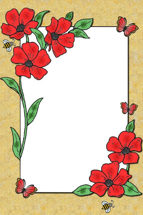 Cartolina Design Ideas Border, Art Project Cover Page Ideas, Floral Page Borders, Floral Border Design Drawing, Border Designs For Projects Creative, Boarders Designs For Projects, File Decoration Ideas, Png Frame, Colorful Borders Design