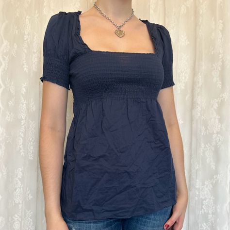 Y2K 2000s Vampire Girlfriend Navy Blue Blouse With Empire Waist #y2k #2kfashion #2000s #2000sfashion #summer2023 #dainty #VampireGirlfriend Empire Waist Shirt Y2k, Empire Waist Shirt, 2000s Vampire, Vampire Girlfriend, Empire Waist Top, Camp Outfits, 2000s Outfit, Empire Waist Tops, 2000s Clothes