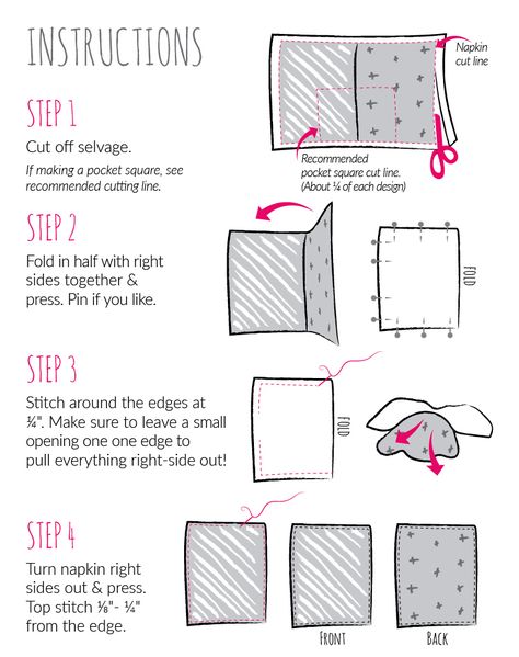 Instructions for how to sew your new double sided pocket square or cloth napkin. Order now to receive yours by V-day! Pocket Square Sewing Pattern, How To Sew A Pocket Square, Diy Pocket Square, Pocket Square Pattern, Sewing Pockets, Picnic Tablecloth, Kitchen Decor Inspiration, Diy Napkins, Gift For Valentine