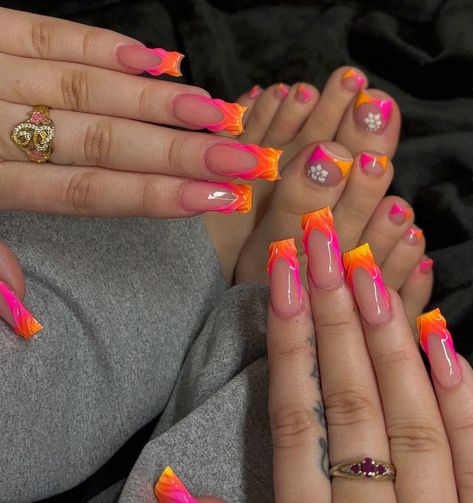 Orange French Tips, Carnival Nails, Orange Acrylic Nails, Toenail Designs, Acrylic Toe Nails, Romantic Nails, Girly Acrylic Nails, Simple Acrylic Nails, Dope Nail Designs