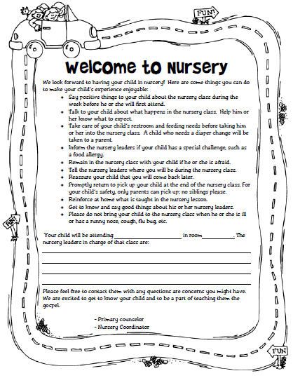 Welcome to Newsletter Welcome To Nursery Lds, Kindergarten Welcome Letter, Nursery Education Ideas, Church Nursery Organization, Teacher Welcome Letters, Lds Nursery, Church Nursery Decor, Primary Presidency, Welcome To Kindergarten