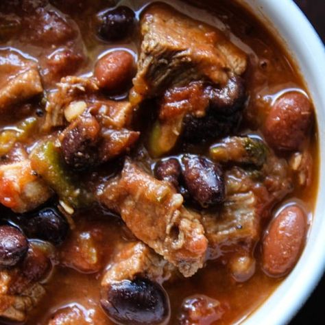 Slow cooker pork tenderloin chili.Cubed pork tenderloin with vegetables and spices cooked in slow cooker. Pork Chili Crock Pot, Pork Tenderloin Chili, Pork Tenderloin With Vegetables, Cubed Pork Recipes, Cubed Pork, Chili Bean Soup, Cooking Pork Tenderloin, Slow Cooker Pork Tenderloin, Pork Chili