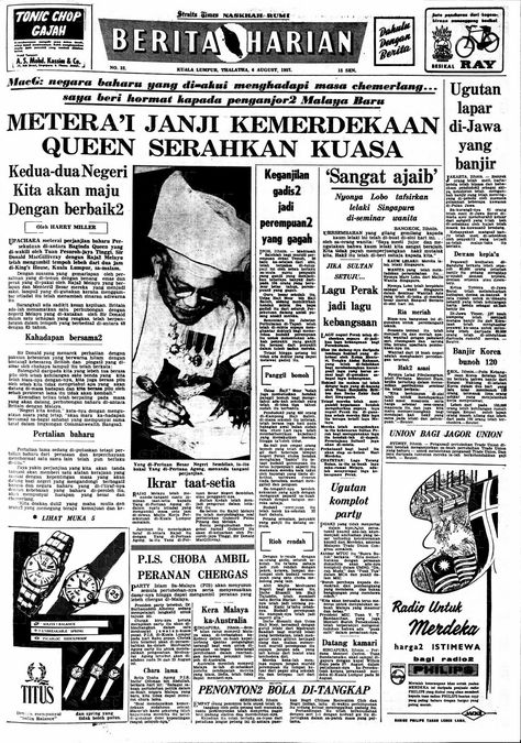 Surat Khabar Aesthetic, Malaysian Illustration, Malaysia Independence Day Wallpaper, Malaysia Merdeka, History Of Malaysia, Malayan Emergency, Independence Day Wallpaper, Independence Day Poster, History Infographic