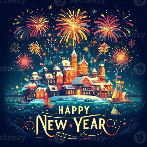 AI generated Happy New Year 2024 banner with colorful fireworks exploding in the night sky. 2024 Banner, Colorful Fireworks, Sports Logo Design, Happy New Year 2024, The Night Sky, Year 2024, Free Vectors, Sports Logo, Images Photos