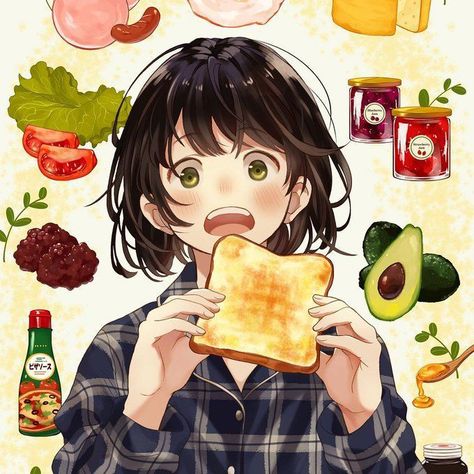 Food Artwork, Eating Food, Dark Art Illustrations, Food Drawing, Anime Drawings Tutorials, Girls Cartoon Art, Food Illustrations, Art Reference Photos, Face Drawing