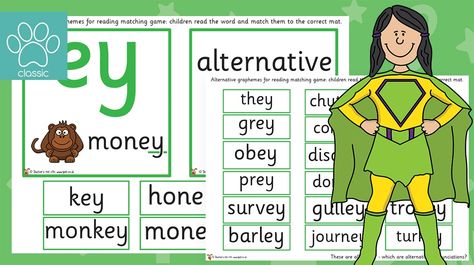 Phase 5 Phonics Alternative Grapheme Matching 'ey' A hands on sorting activity that gets children reading words aloud and deciding if they are the phoneme sound 'ey' or an alternative pronunciation. Games are available for all 15 sounds. To check out all our other amazing Phonics and Letters and Sounds themed resources, simply click the Topic Tags ... - www.tpet.co.uk - Classroom Resources by Teacher's Pet Ey Words Phonics, Phase 5 Phonics, Uk Classroom, Word Reading, Digraph Words, Children Reading, Blends And Digraphs, Letters And Sounds, Key Stage 1