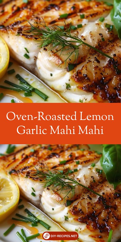 Learn how to make oven-roasted lemon garlic mahi mahi. This easy recipe features tender fish fillets with a tangy and savory sauce. Mahi Mahi Lemon Garlic, Garlic Mahi Mahi Recipes, Roasted Mahi Mahi, Easy Fish Fillet Recipes, Fish Dinner Recipes Mahi Mahi, Citrus Mahi Mahi Recipes, How To Make Mahi Mahi, Garlic Butter Mahi Mahi, Mahi Mahi Fillet Recipes