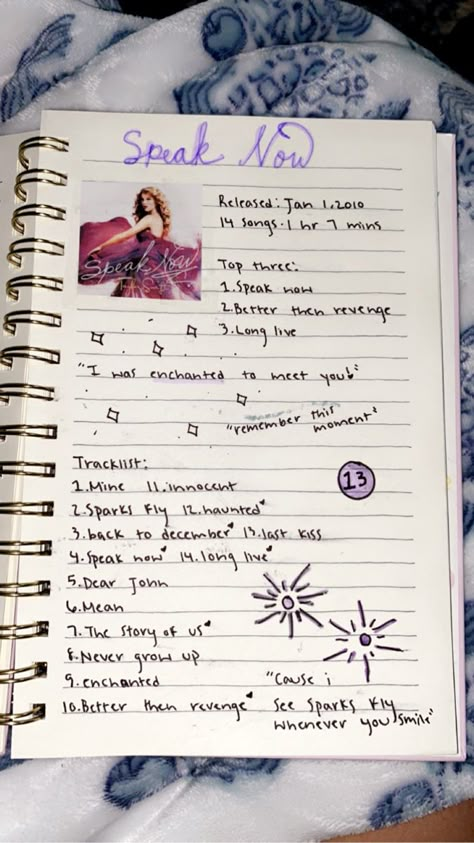 Speak Now Journal, Taylor Swift Inspired Drawings, Speak Now Drawing, Song Journal Ideas, Taylor Swift Journal Ideas, Taylor Swift Bullet Journal, Music Journal Ideas, Taylor Swift Notebook, Taylor Journal