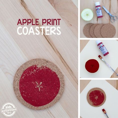 Apple Print Coasters... Apple Star Stamping Craft, Preschool Apple Worksheets, Apple Coaster, Apple Crafts Preschool, Apple Star, Paper Apple, Apple Craft, Apple Print, Apple Farm