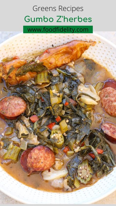 No Roux Gumbo, Gumbo Z'herbes, Seafood Gumbo Greens Recipe, Gumbo Z'herbes Recipe, Green Gumbo New Orleans, Collard Green Gumbo Recipe, Gumbo Collard Greens, Gumbo Greens Recipe With Shrimp, Gumbo Collard Greens Recipe