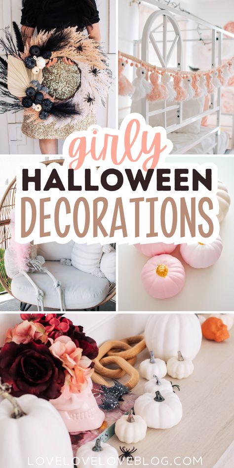 Girly Halloween decorations. Girly Halloween Decorations, Cute Entryway, Pastel Halloween Decor, Girly Halloween, Halloween Decoration Ideas, Halloween Decor Ideas, Pastel Halloween, Spooky Cute, Pink Halloween