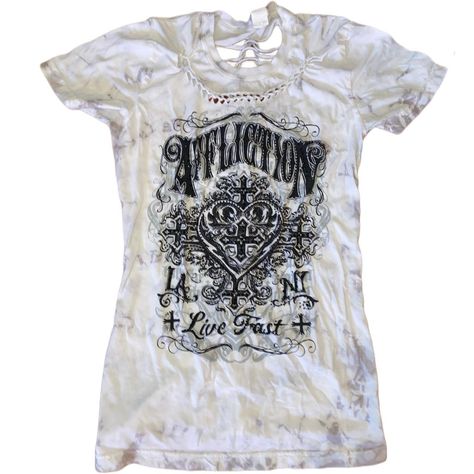 Affliction Women's White and Black Shirt | Depop Y2k Cross, Affliction Shirts, The Shirt, Fancy Dresses, Vintage Colors, White Tshirt, Hand Woven, Black Shirt, White And Black