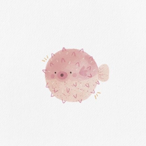 Cute Puffer Fish Drawing, Puffer Fish Watercolor, Puffer Fish Drawing Simple, Cute Pufferfish Drawing, Small Fish Drawing, Puffer Fish Illustration, Baby's Breath Drawing, Pufferfish Drawing, Pufferfish Art