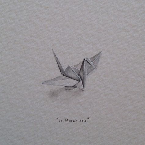 Watercolor Miniatures, Origami Pencil, Origami Christmas Star, Paper Crane Tattoo, Crane Drawing, 1000 Paper Cranes, Origami Tattoo, Pencil Drawing Ideas, Crane Tattoo