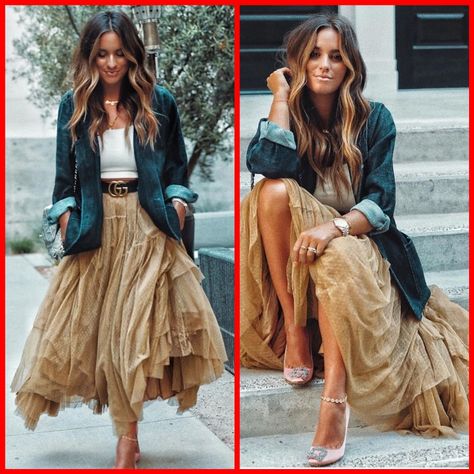 Tan Tulle Skirt Outfits, Tool Skirt Outfit, Tulle Skirt Outfit Casual Street Style, Tulle Skirt Outfits Casual, Tulle Skirts Outfit, Gonna In Tulle, Greece Outfit, Beige Outfit, Elegant Outfit