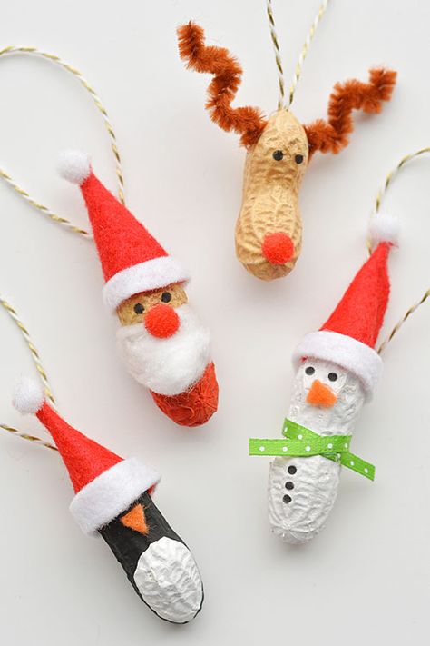 How to Make Peanut Christmas Ornaments | Peanut Ornaments Easy Christmas Crafts For Kids, Peppermint Candy Ornaments, Diy Christmas Gifts For Family, Christmas Crafts For Kids To Make, Christmas Arts And Crafts, Homemade Ornaments, Christmas Crafts To Make, Peanuts Christmas, Christmas Activities For Kids