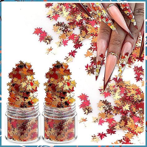 Holographic Glitters Fall Maple Leaf Shaped Nail Art Sequins Flakes 2 Pot, 3D Meteillc Red Yellow Orange Mixed DIY Design Confetti for Decoration Holographic Glitter Nails, Fall Nail Art Designs, Winter Nail Art, Manicure Kit, Fall Nail Art, Acrylic Nail Art, Holographic Nails, Autumn Nails, Fall Nail