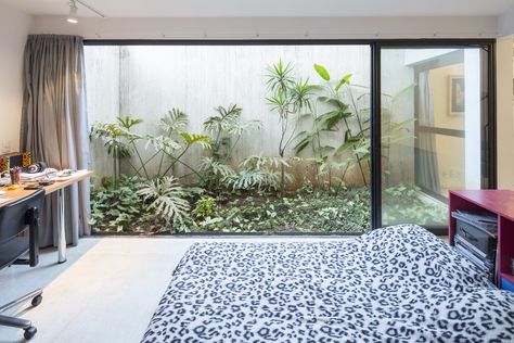 Gallery of W3 South House / LAB606 - 19 Bedroom Courtyard Ideas, Bedroom With Atrium, Bedroom Atrium, Bedroom Courtyard, Egress Window Well, Industrial Style Bedroom, 3 Storey House Design, Indoor Courtyard, Concrete Interiors