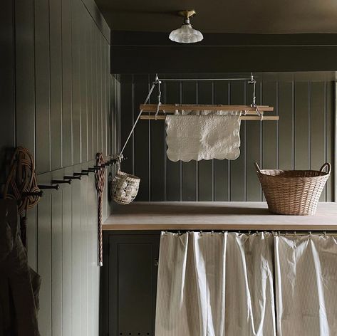 Amanda Watters (@mamawatters) • Instagram photos and videos Monochrome Laundry Room, Mamawatters House, 1930s Laundry Room, Painted Laundry Room, Upstairs Laundry Room, Scroll Stoppers, Pantry Utility, Amanda Watters, Cottage Laundry Room