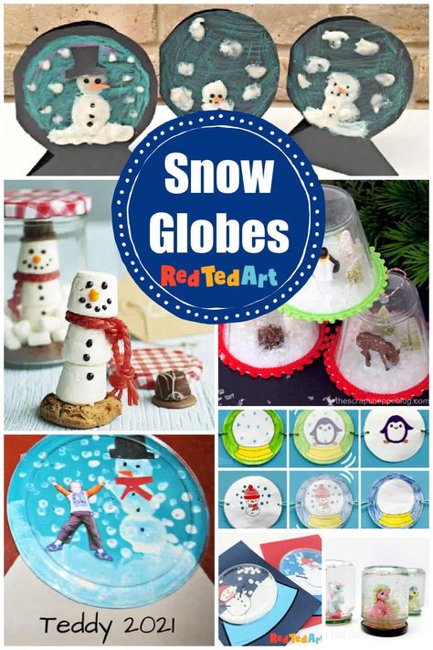 DIY Snow Globe Crafts for Kids - Red Ted art - Easy Winter Crafts Globe Crafts For Kids, 1st Grade Winter Party, Snow Globe Crafts For Kids, Edible Snow, Making Snow Globes, Easy Snow Globes, Snowglobe Craft, 1st Grade Crafts, Easy Kids Crafts