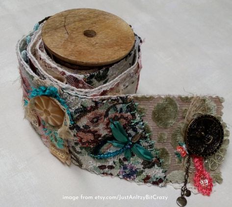 may 2021 — darling dearie Wooden Spool Crafts, Snippet Roll, Snippet Rolls, Fabric Cuff Bracelet, Spool Crafts, Beaded Dragonfly, Wooden Spool, Creative Textiles, Handmade Costumes