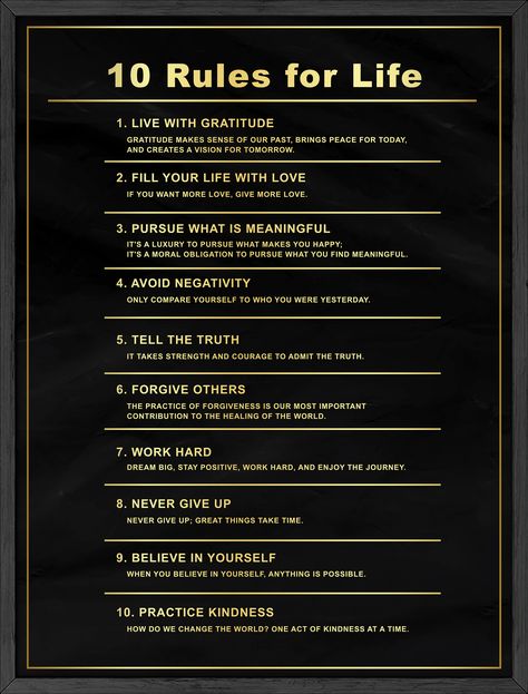 Our artwork is printed on 270 GSM gallery-quality linen paper We use only the best materials. Our printing process involves 100% non-hazardous & water-based inks Color variations between on-site previews, your screen and printed artwork may occur All prints are unframed 30 day free return policy Rules List Design, 12 Rules For Life, Rules For Life, Life Rules, Socrates, Linen Paper, Printed Artwork, What Makes You Happy, Life Advice