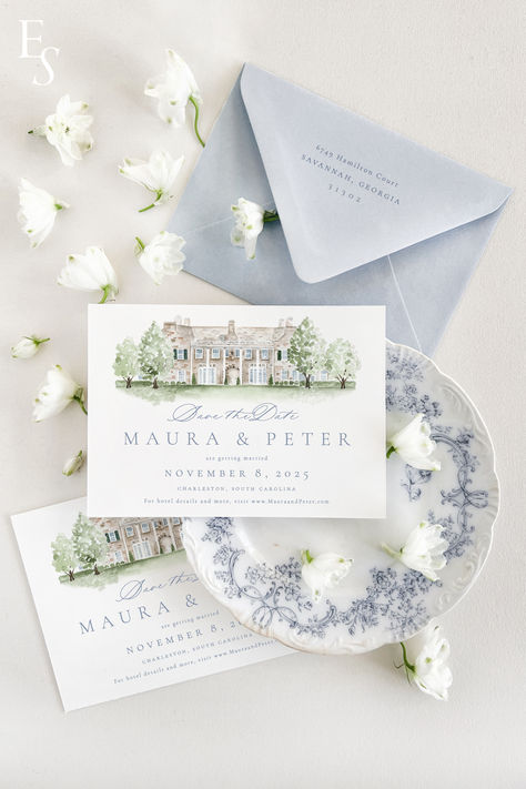 Exclusive offer: customize your save the date with a watercolor of your wedding venue! Watercolor Save The Date, Paper Cocktail Napkins, Wedding Crest, Fine Stationery, Rehearsal Dinner Invitations, Wedding Mood Board, Custom Watercolor, Wedding Mood, Save The Dates