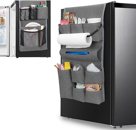 Amazon.com - Rexmica Mini Fridge Organizer, Fridge Dust Cover with 14 Pockets for Most Household Refrigerators, Hanging Mini Fridge Caddy Organizer Storage Bag for Dorm, Office, Kitchen, Home, School, Gray Organizer Fridge, Dorm Necessities, College Dorm Organization, Fridge Organizer, Dorm Kitchen, College Room Decor, Dorm Diy, Dorm Organization, Fridge Organisers