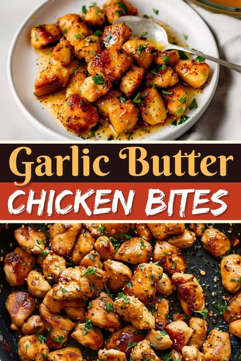 These quick and easy garlic butter chicken bites take only 15 minutes to prepare but deliver big on flavor. They're a must-make any night of the week. Easy Garlic Butter Chicken, Butter Garlic Chicken, Chicken Bites Recipe, Ayam Mentega, Garlic Butter Chicken Bites, Butter Chicken Bites, Easy Garlic Butter, Chicken Bites Recipes, Chicken With Italian Seasoning