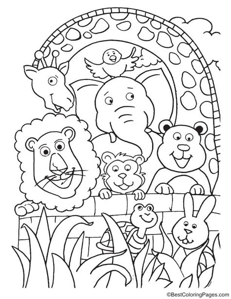 Group of animals coloring page Group Of Animals Drawing, Zoo Coloring Pages Printables, Jungle Animals Coloring Pages, Wild Animals Colouring Worksheet, Africa Animals Coloring Pages, Zoo Coloring Pages, Zoo Animal Coloring Pages, Love Coloring Pages, Animals Coloring