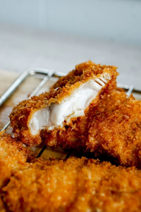 Any Kind of Fish Katsu (Deep Fried Panko Fish) Panko Breaded Fish, Fish Katsu Recipe, Panko Halibut Recipes, Deep Fried Cod Fish Recipes, Fish Filets Recipes Dinners, Deep Fried Fish Recipes, Breaded Fish Fillet, Panko Fish Recipes, Fried Halibut Recipes