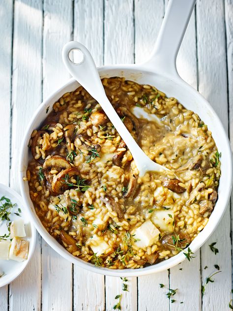 Try this quick vegetarian risotto with cheese and mushrooms for a speedy midweek dinner. Risotto Recipes Vegetarian, Vegetarian Risotto, Best Risotto, Vegan Risotto, Risotto Dishes, Mushroom Risotto Recipes, Vegetarian Main Course, Vegetarian Comfort Food, Delicious Magazine