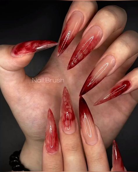 Blood Nail Designs, Blood Nails Design, Vampire Teeth Nails, Berserk Nails, Vampire Nails Designs, Horror Themed Nails, Dracula Nails, Werewolf Nails, Gore Nails